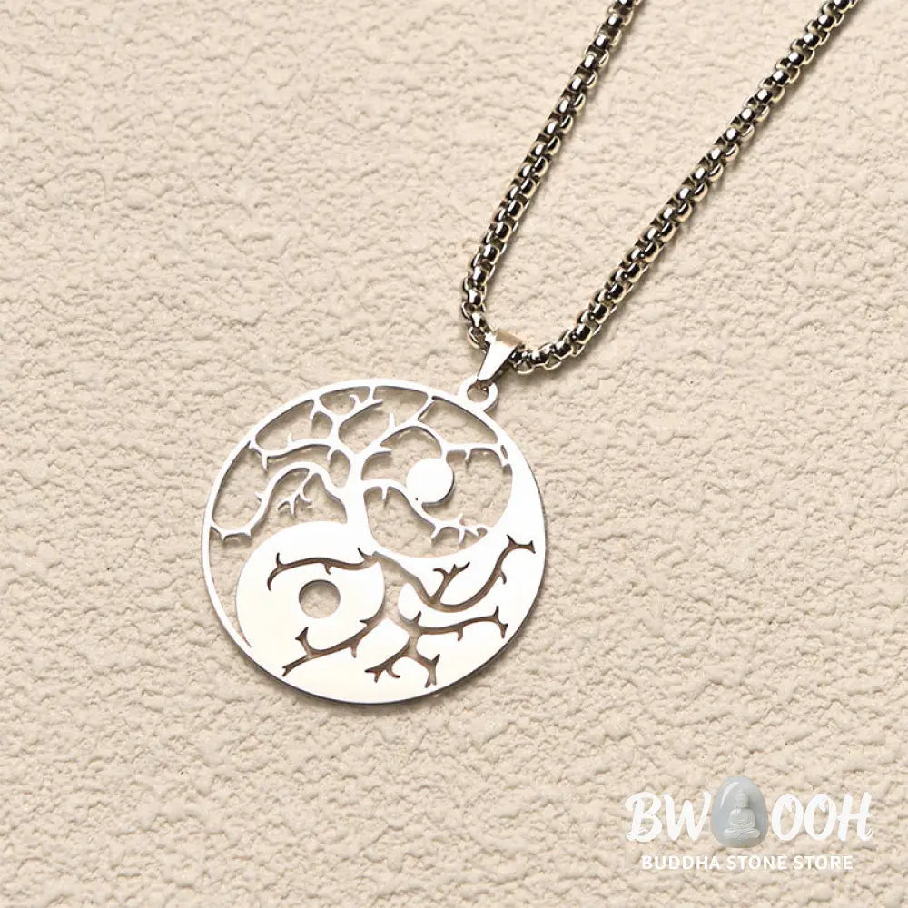 Buddha Stones Branches Hollow Yin Yang Design Stainless Steel Balance Necklace Pendant - BWOOOH - Necklaces &amp; Pendants