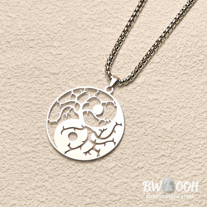 Buddha Stones Branches Hollow Yin Yang Design Stainless Steel Balance Necklace Pendant - BWOOOH - Necklaces &amp; Pendants