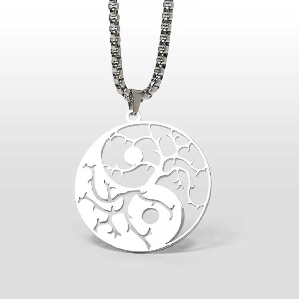 Buddha Stones Branches Hollow Yin Yang Design Stainless Steel Balance Necklace Pendant - BWOOOH - Silver - Necklaces &amp;