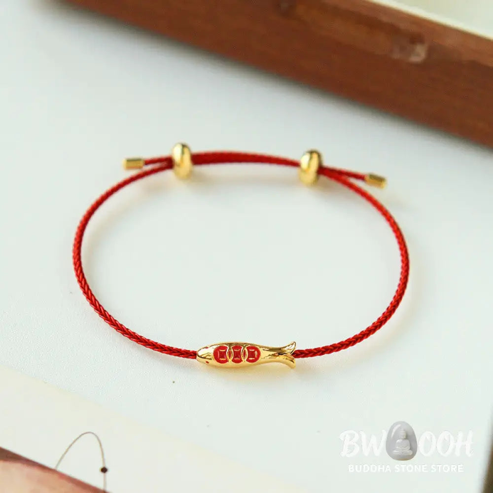 Buddha Stones Brass Koi Fish Red String Wealth Bracelet - Koi Fish(Wrist Circumference: 14-20cm) - Bracelet