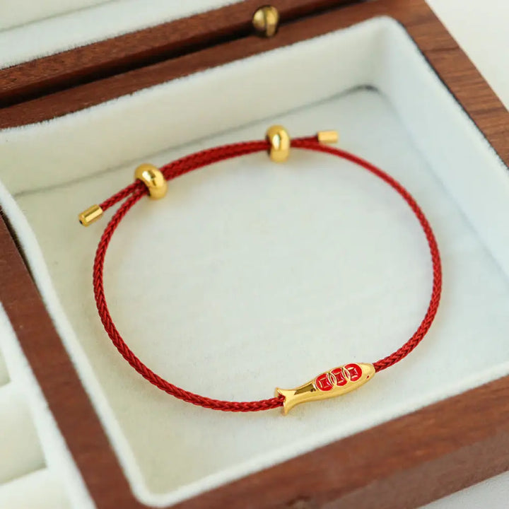 BWOOOH Brass Koi Fish Red String Wealth Bracelet