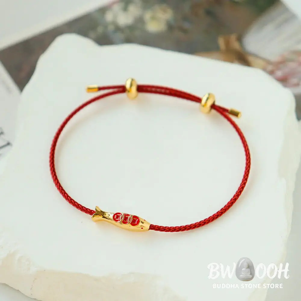 Buddha Stones Brass Koi Fish Red String Wealth Bracelet - Koi Fish(Wrist Circumference: 14-20cm) - Bracelet
