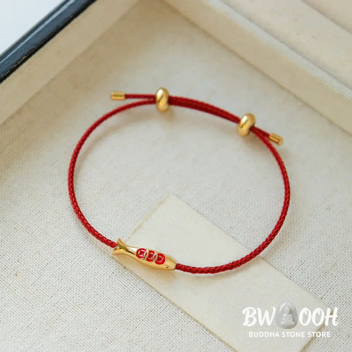 Buddha Stones Brass Koi Fish Red String Wealth Bracelet - Koi Fish(Wrist Circumference: 14-20cm) - Bracelet