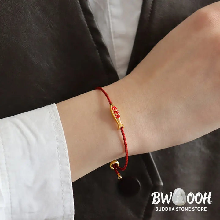 Buddha Stones Brass Koi Fish Red String Wealth Bracelet - Koi Fish(Wrist Circumference: 14-20cm) - Bracelet