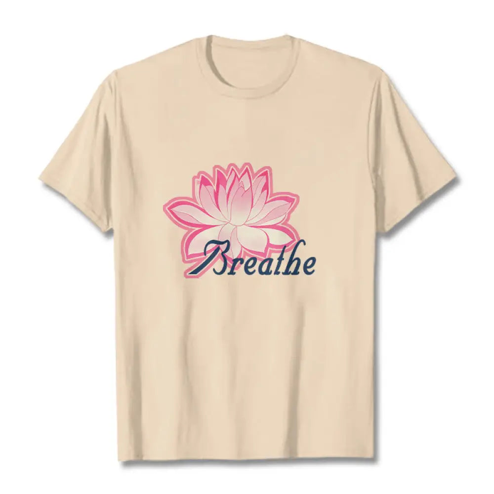 Buddha Stones BREATHE Lotus Flower Tee T-shirt - Bisque / S - T-Shirts
