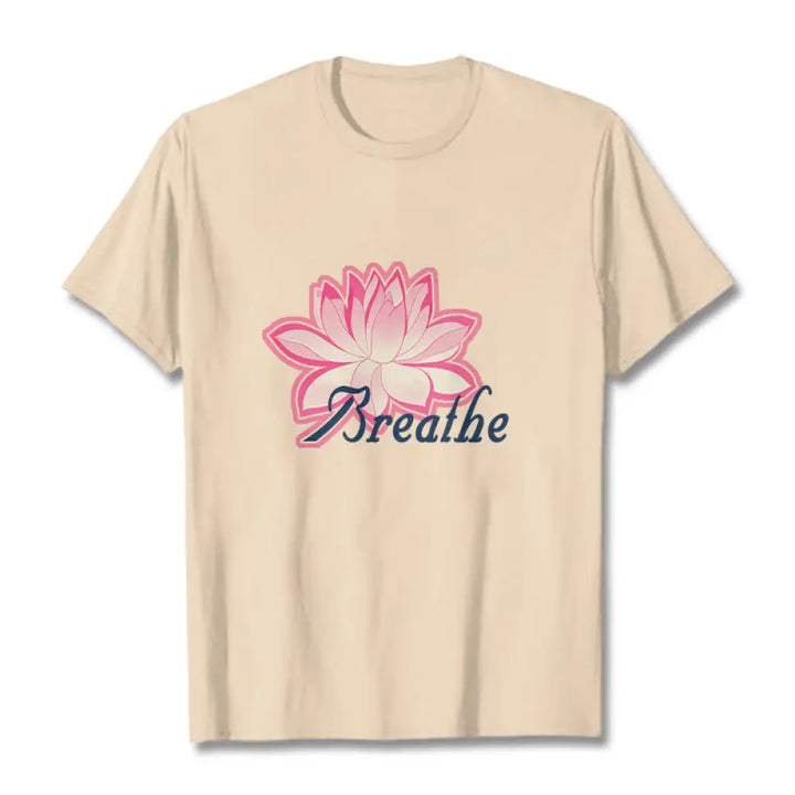Buddha Stones BREATHE Lotus Flower Tee T-shirt - Bisque / S - T-Shirts