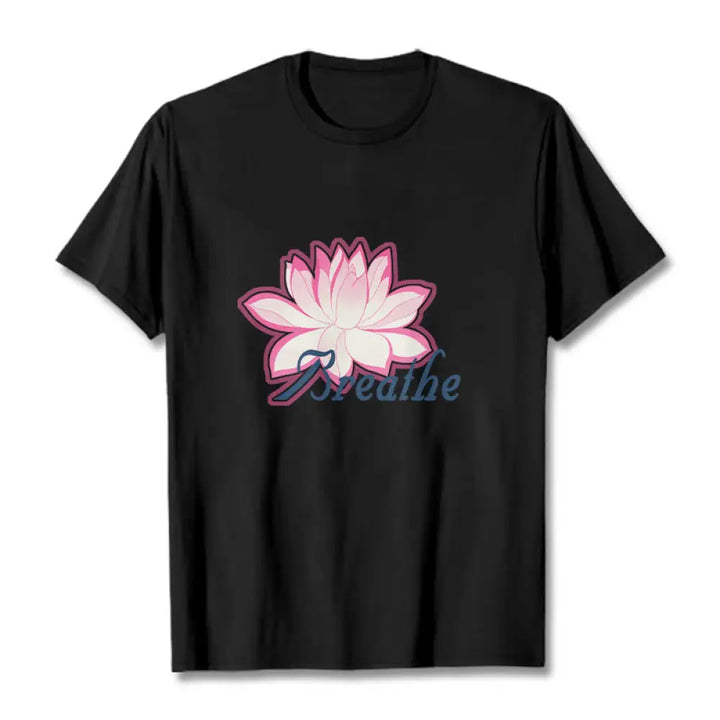 Buddha Stones BREATHE Lotus Flower Tee T-shirt - Black / S - T-Shirts
