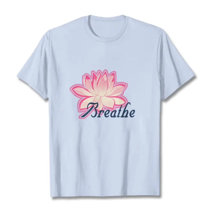 Buddha Stones BREATHE Lotus Flower Tee T-shirt - LightCyan / S - T-Shirts