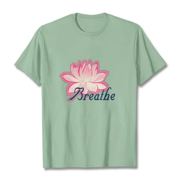 Buddha Stones BREATHE Lotus Flower Tee T-shirt - PaleGreen / S - T-Shirts