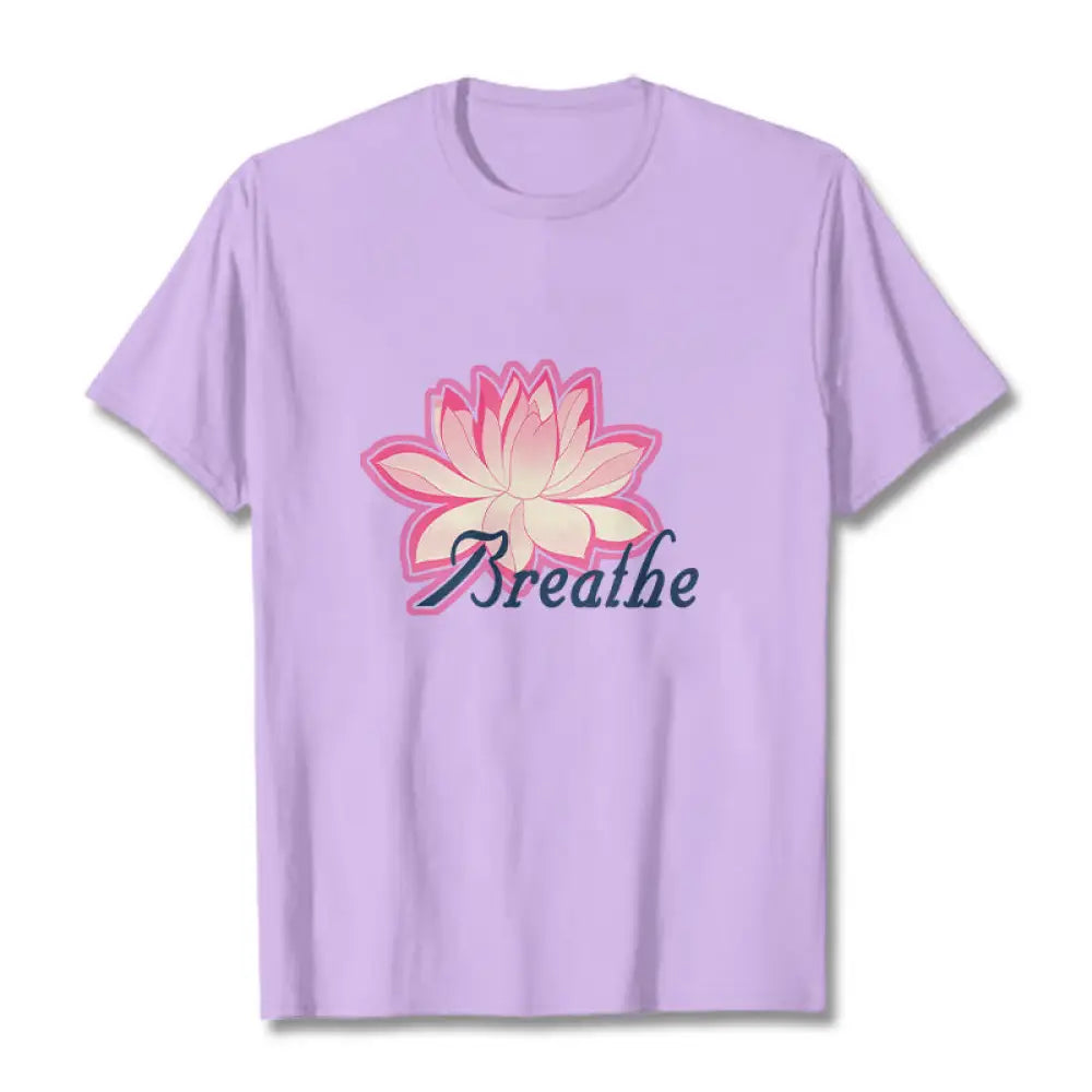 Buddha Stones BREATHE Lotus Flower Tee T-shirt - Plum / S - T-Shirts