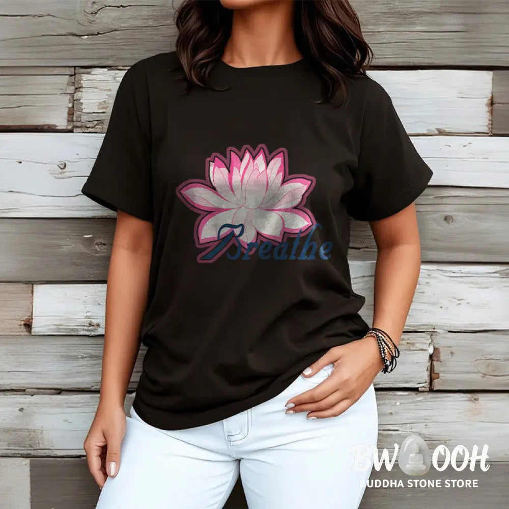 Buddha Stones BREATHE Lotus Flower Tee T-shirt - T-Shirts