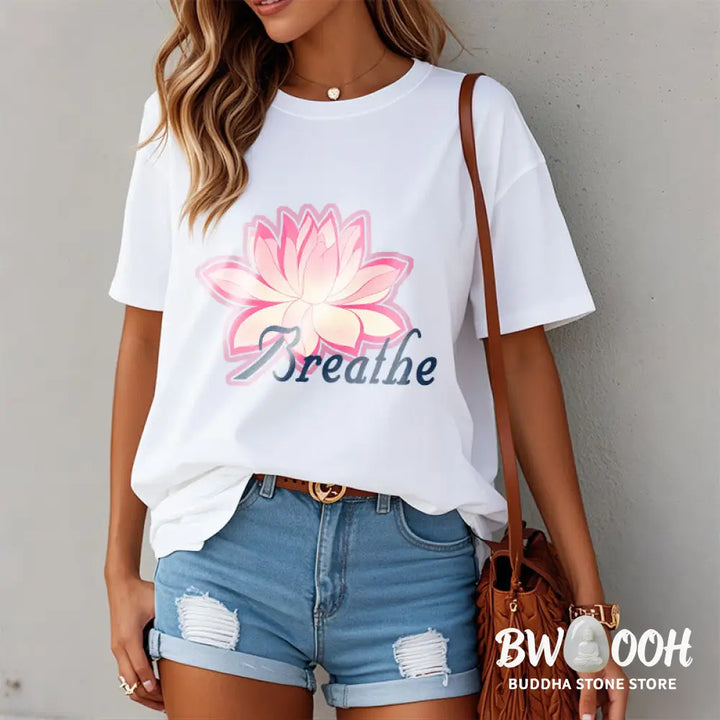 Buddha Stones BREATHE Lotus Flower Tee T-shirt - T-Shirts