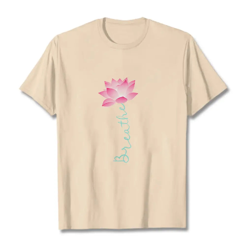 Buddha Stones BREATHE Lotus Tee T-shirt - Bisque / S - T-Shirts