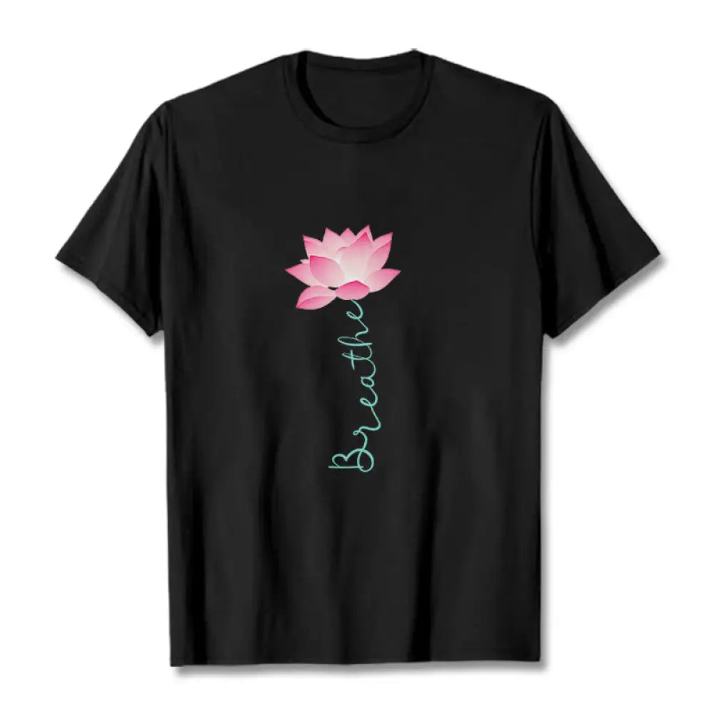 Buddha Stones BREATHE Lotus Tee T-shirt - Black / S - T-Shirts