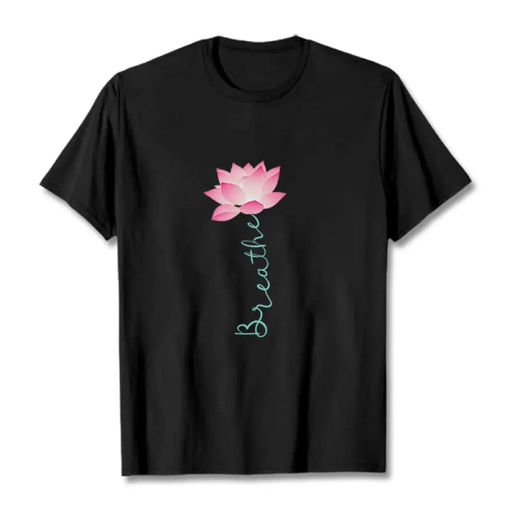 Buddha Stones BREATHE Lotus Tee T-shirt - Black / S - T-Shirts