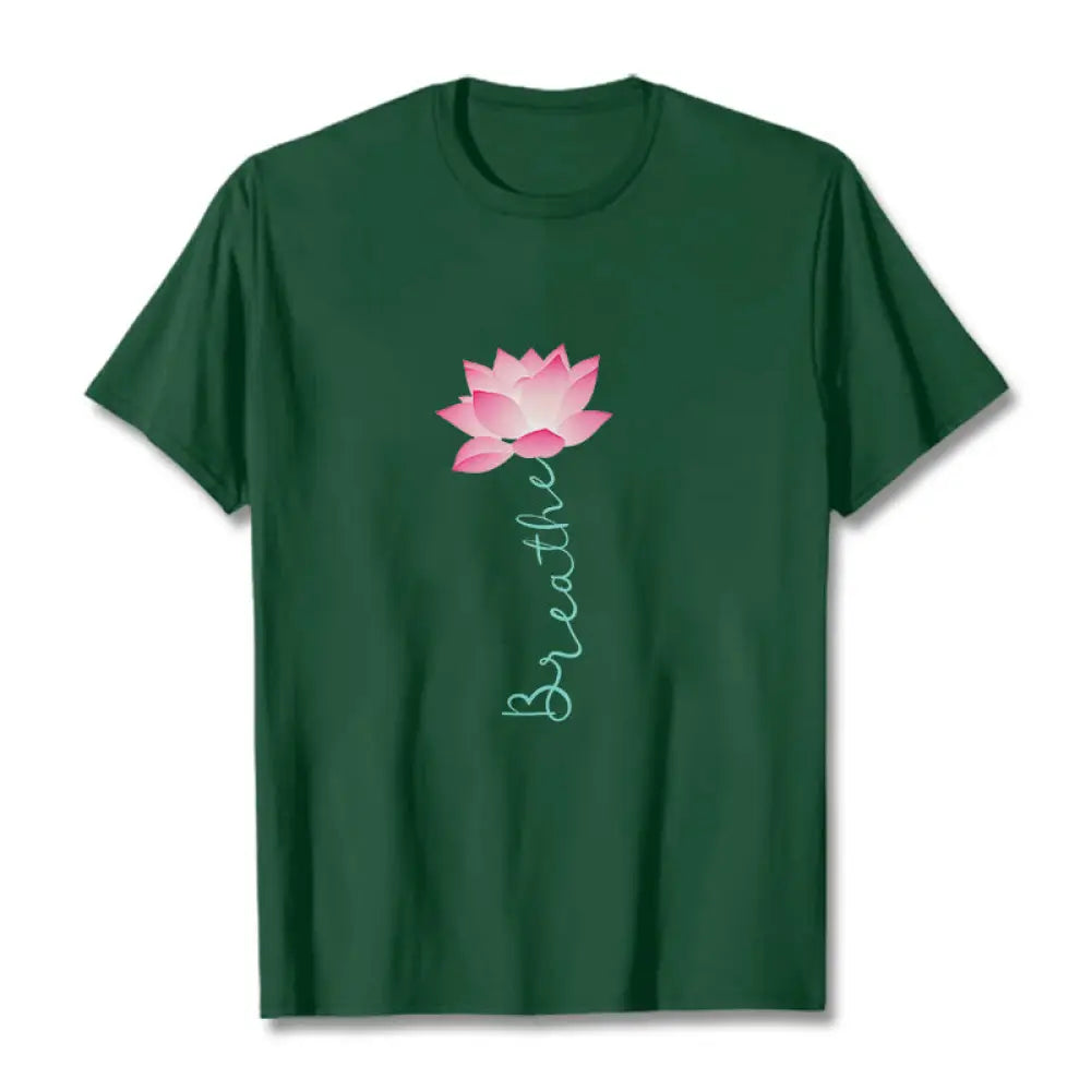 Buddha Stones BREATHE Lotus Tee T-shirt - ForestGreen / S - T-Shirts