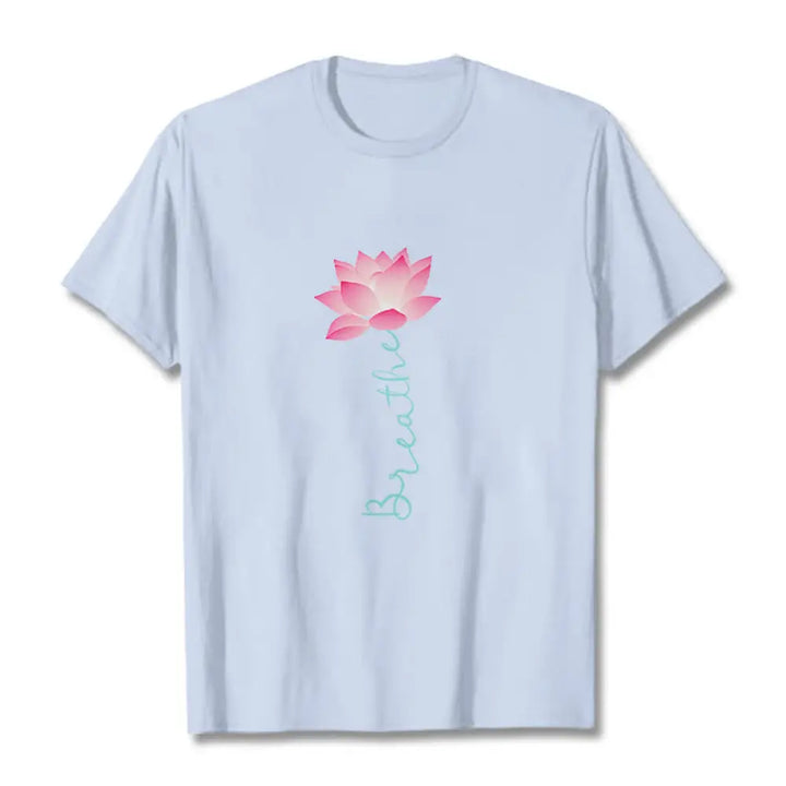Buddha Stones BREATHE Lotus Tee T-shirt - LightCyan / S - T-Shirts