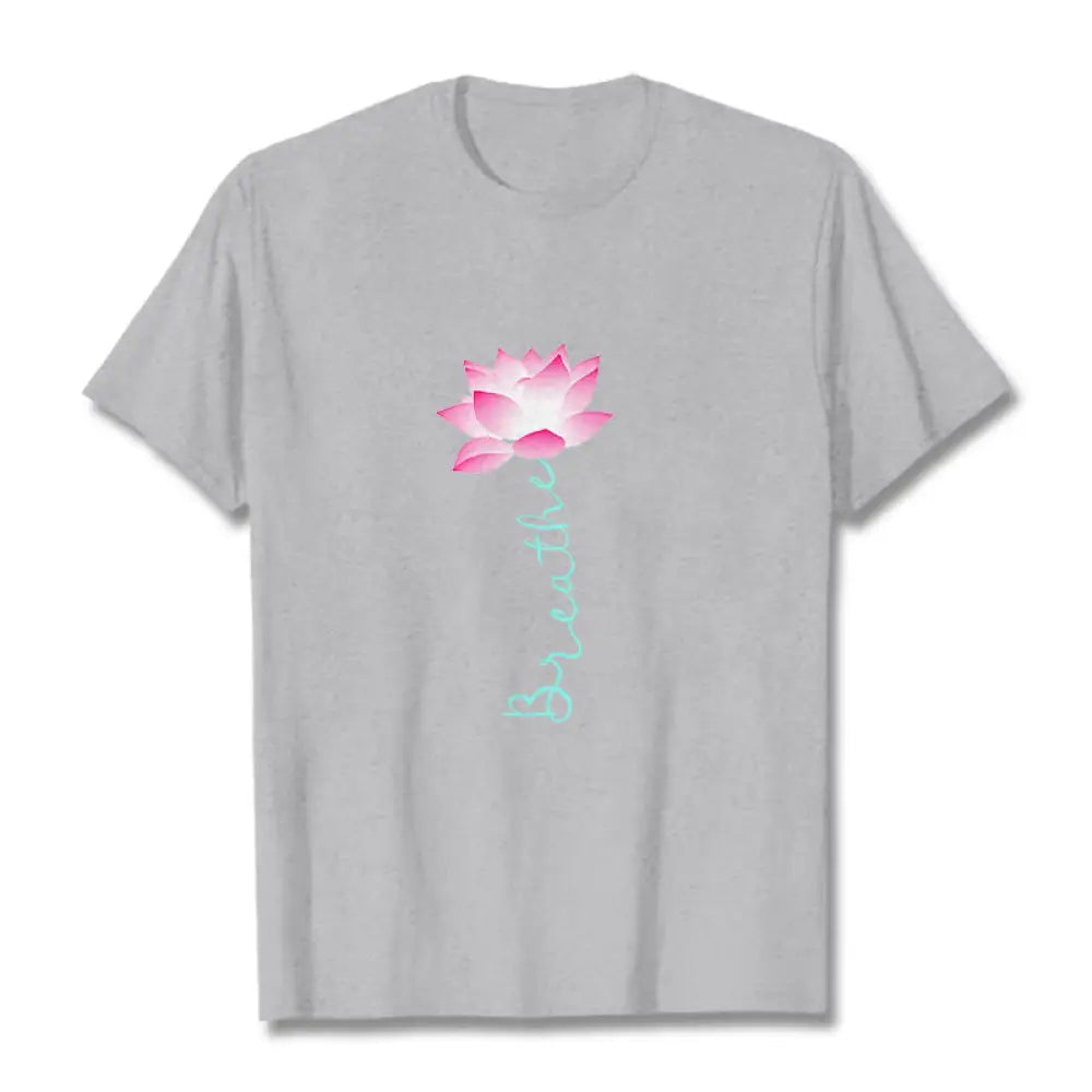 Buddha Stones BREATHE Lotus Tee T-shirt - LightGrey / S - T-Shirts