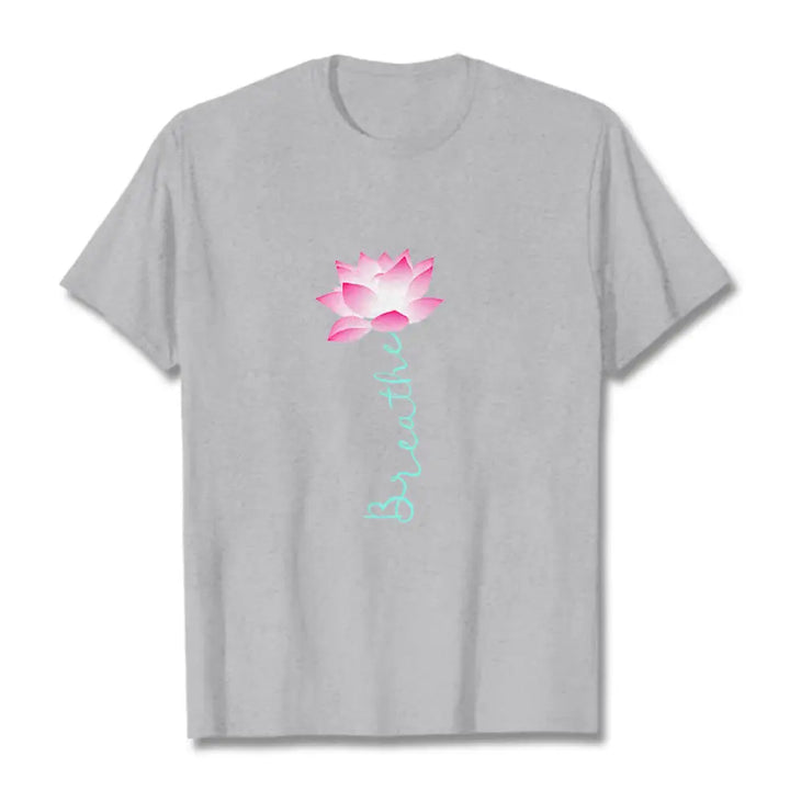 Buddha Stones BREATHE Lotus Tee T-shirt - LightGrey / S - T-Shirts