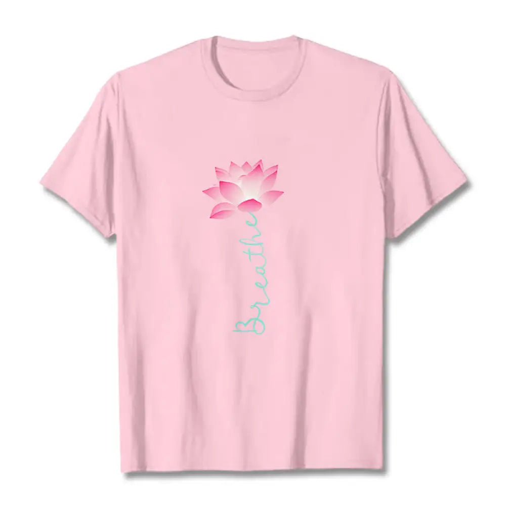 Buddha Stones BREATHE Lotus Tee T-shirt - LightPink / S - T-Shirts