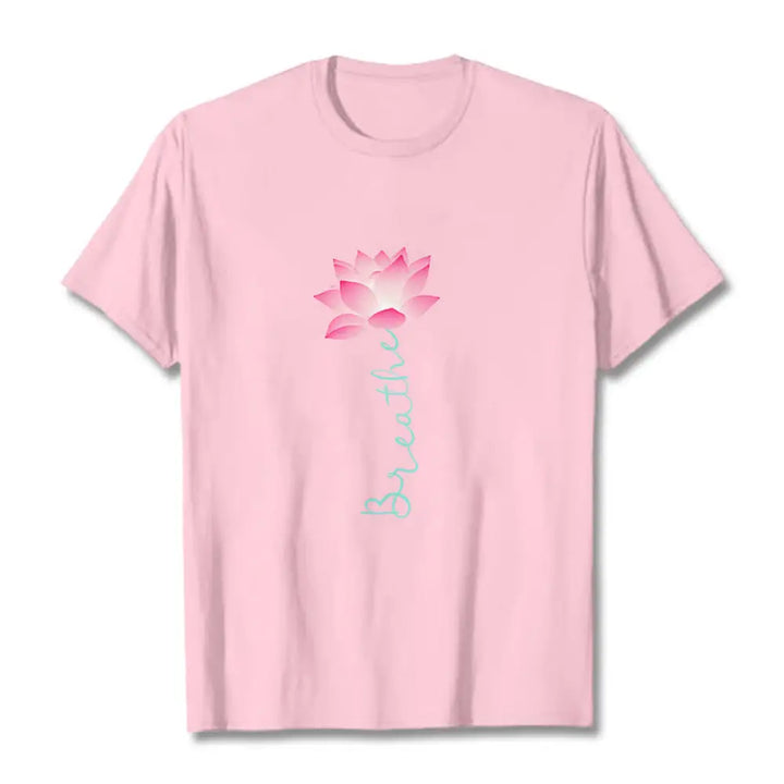 Buddha Stones BREATHE Lotus Tee T-shirt - LightPink / S - T-Shirts