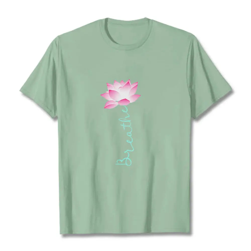 Buddha Stones BREATHE Lotus Tee T-shirt - PaleGreen / S - T-Shirts