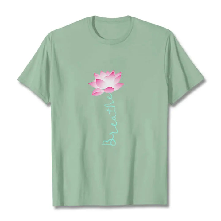 Buddha Stones BREATHE Lotus Tee T-shirt - PaleGreen / S - T-Shirts