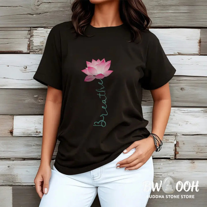 Buddha Stones BREATHE Lotus Tee T-shirt - T-Shirts