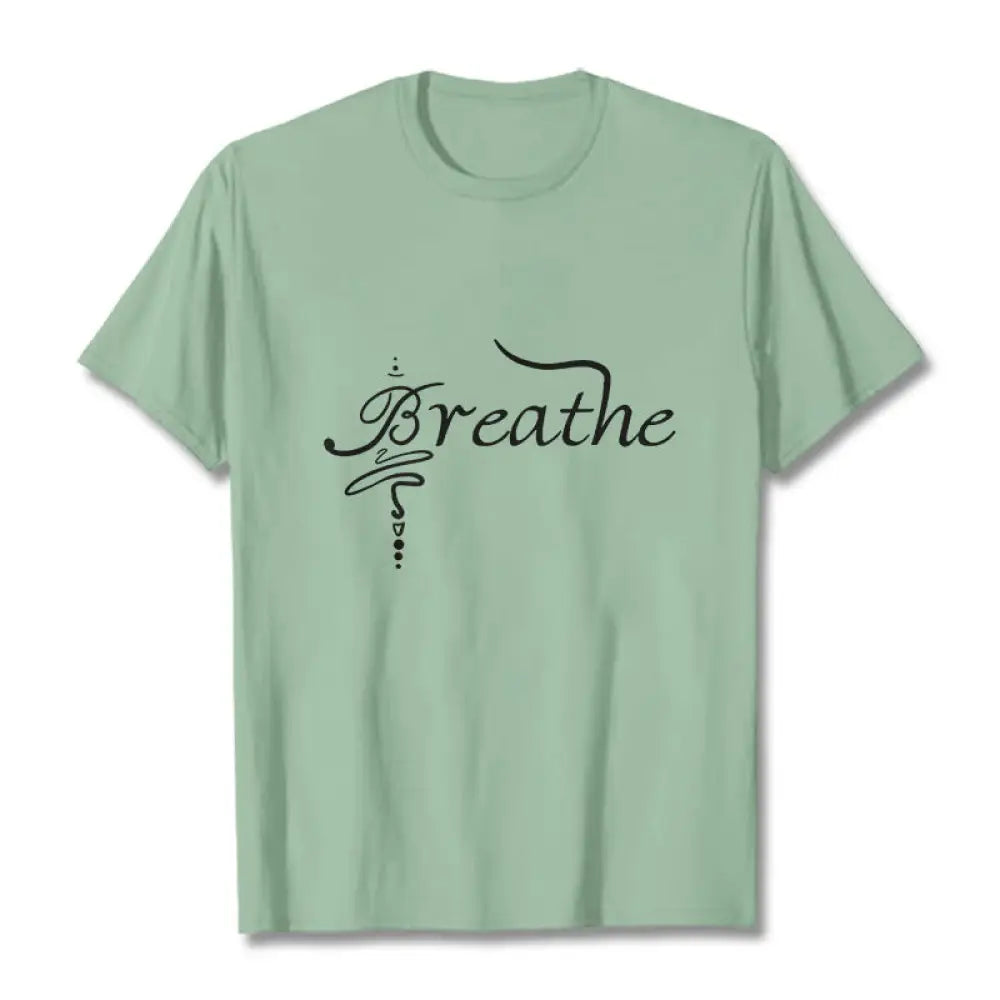 Buddha Stones Breathe Word Tee T-shirt - PaleGreen / S - T-Shirts