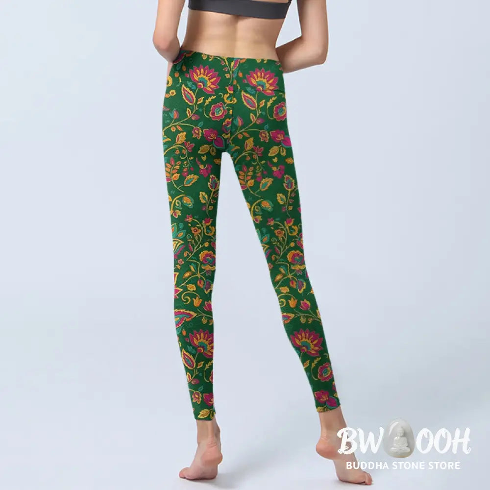 Buddha Stones Brightly Colored Flower Leaf Pattern Gym Leggings Women&