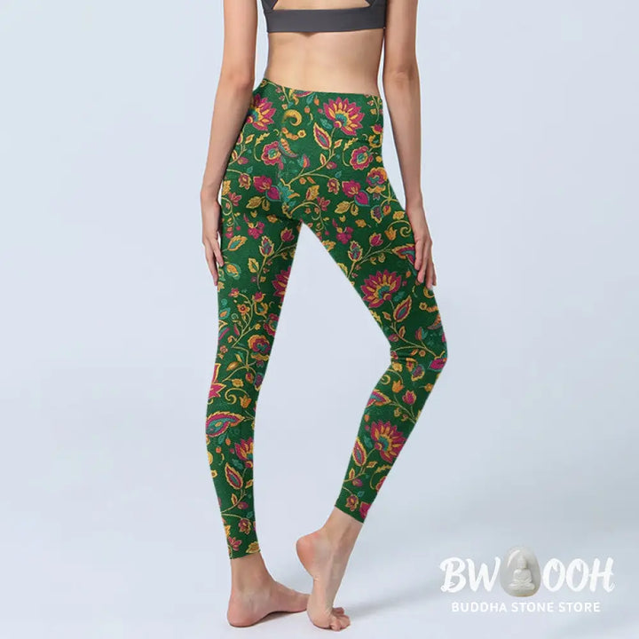 Buddha Stones Brightly Colored Flower Leaf Pattern Gym Leggings Women&