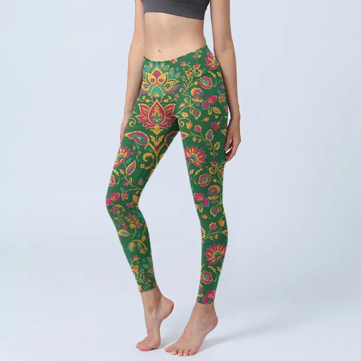 BWOOOH printed yoga leggings - Brightly Colored Flower Leaf Pattern Gym