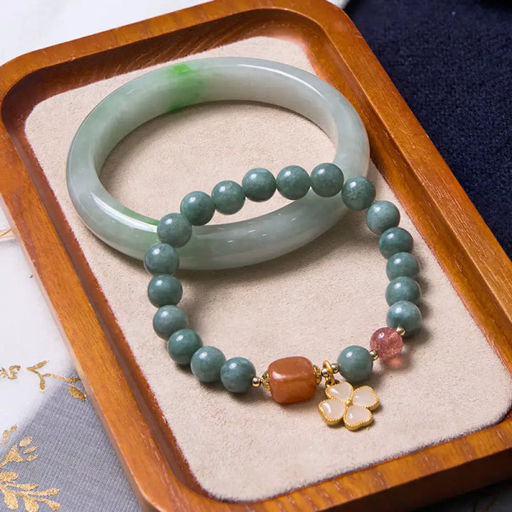 BWOOOH Bring Good Luck Green Jade Bracelet Bangle Bundle - Jade Bracelet&amp;Jade Bangle 53-54mm - Bundle
