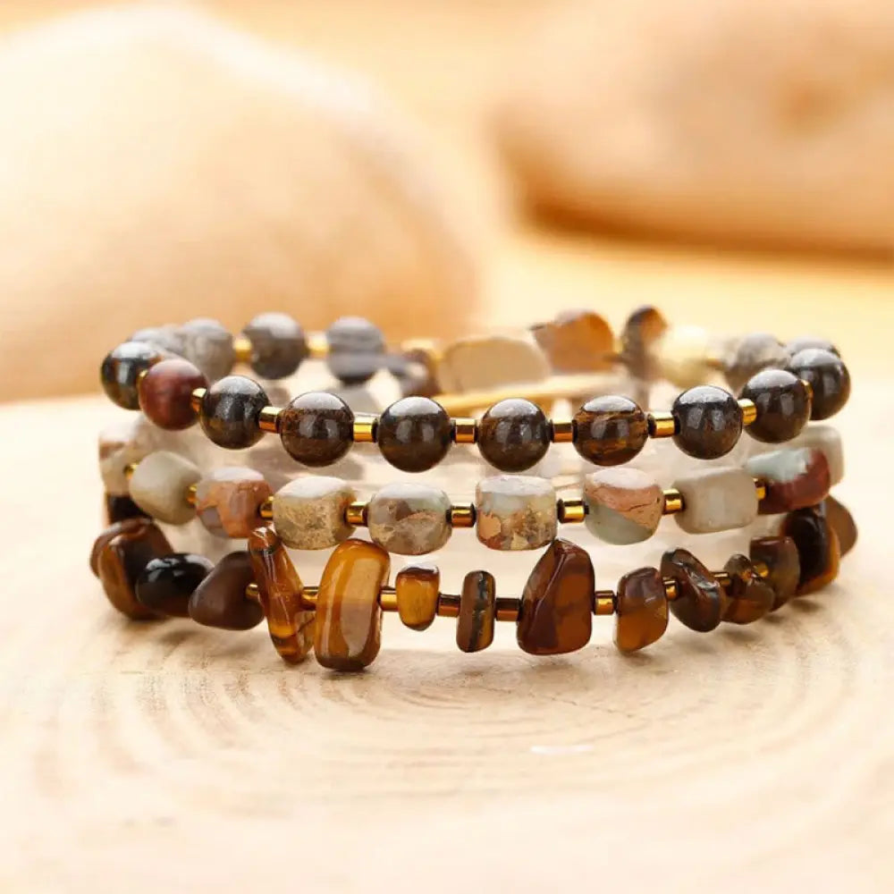BWOOOH Bronzite Emperor Stone Tiger Eye Determination Triple Wrap Bracelet - BWOOOH - Bronzite Emperor Stone