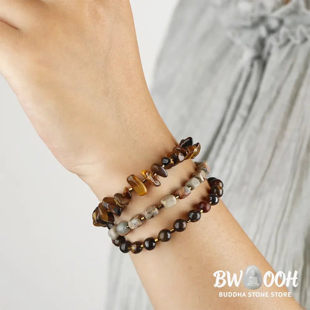 Buddha Stones Bronzite Emperor Stone Tiger Eye Determination Triple Wrap Bracelet - BWOOOH - Bronzite Emperor Stone