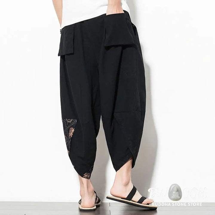 Buddha Stones Brown Elephant Print Cotton Men’s Cropped Harem Pants With Pockets - Men’s Tapered Pants