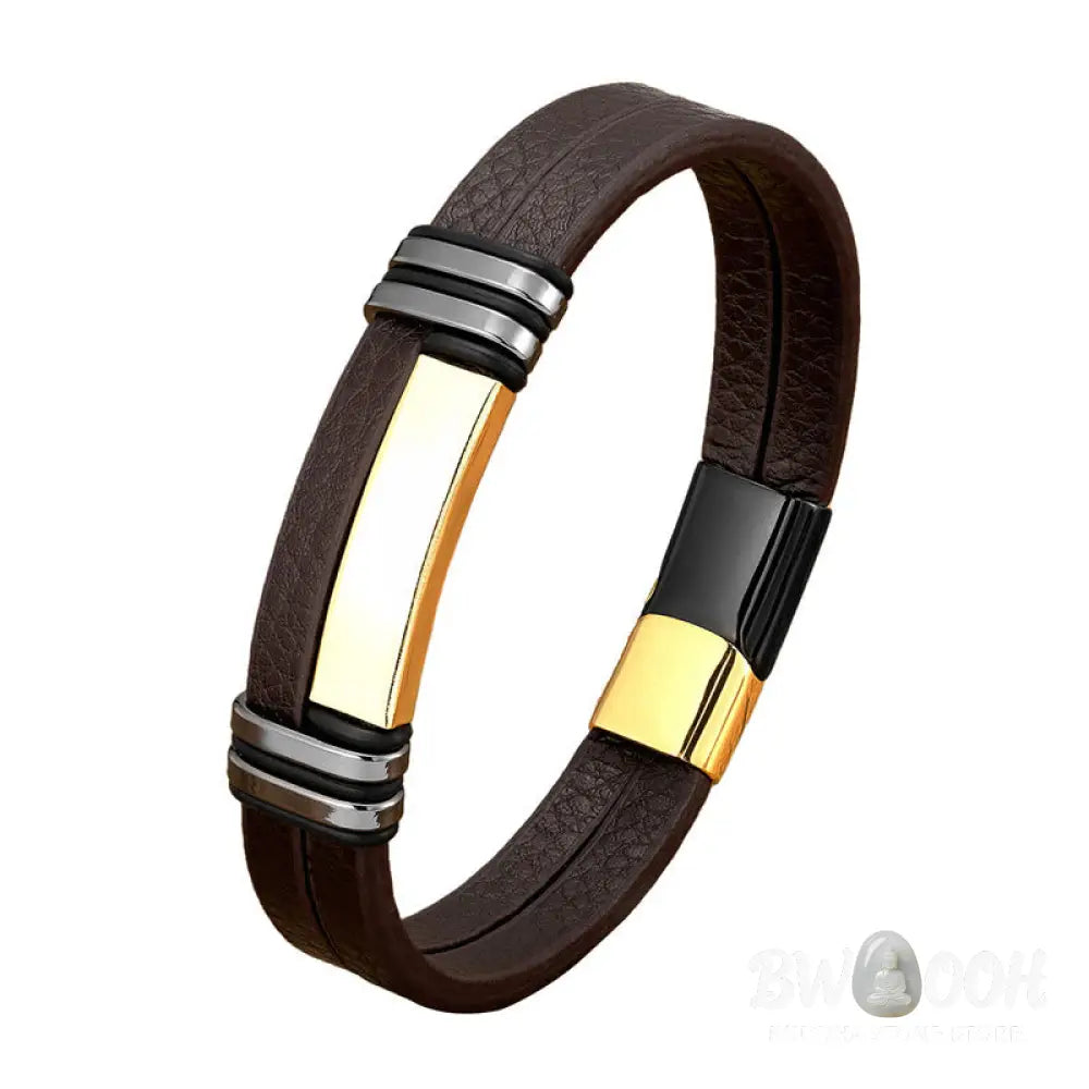Buddha Stones Brown Leather Titanium Steel Buckle Balance Bracelet - Bracelet
