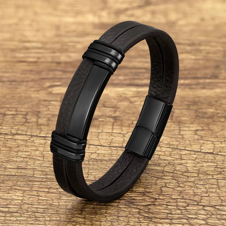 BWOOOH Brown Leather Titanium Steel Buckle Balance Bracelet - Black / 16-18cm - Bracelet