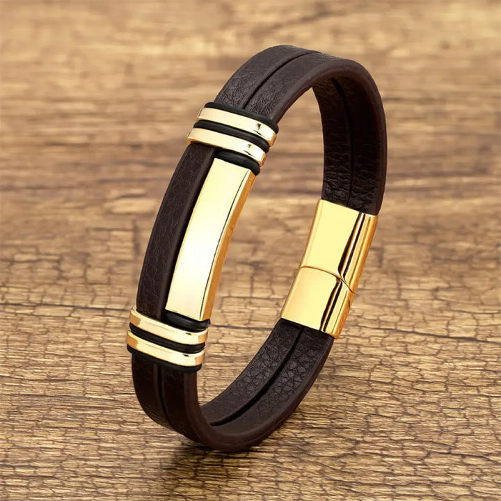 Buddha Stones Brown Leather Titanium Steel Buckle Balance Bracelet - Gold / 16-18cm - Bracelet