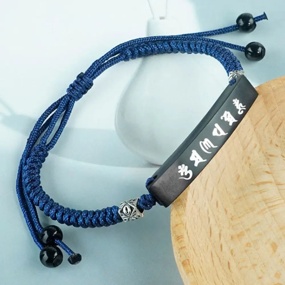 BWOOOH Buddhism Six True Words Wood Ebony Wood Silver Inlaid Protection Bracelet - BWOOOH - Ebony Wood Silver