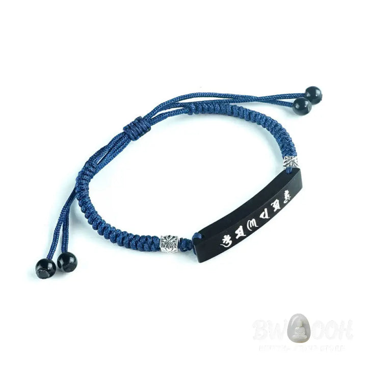 Buddha Stones Buddhism Six True Words Wood Ebony Wood Silver Inlaid Protection Bracelet - BWOOOH - Ebony Wood Silver