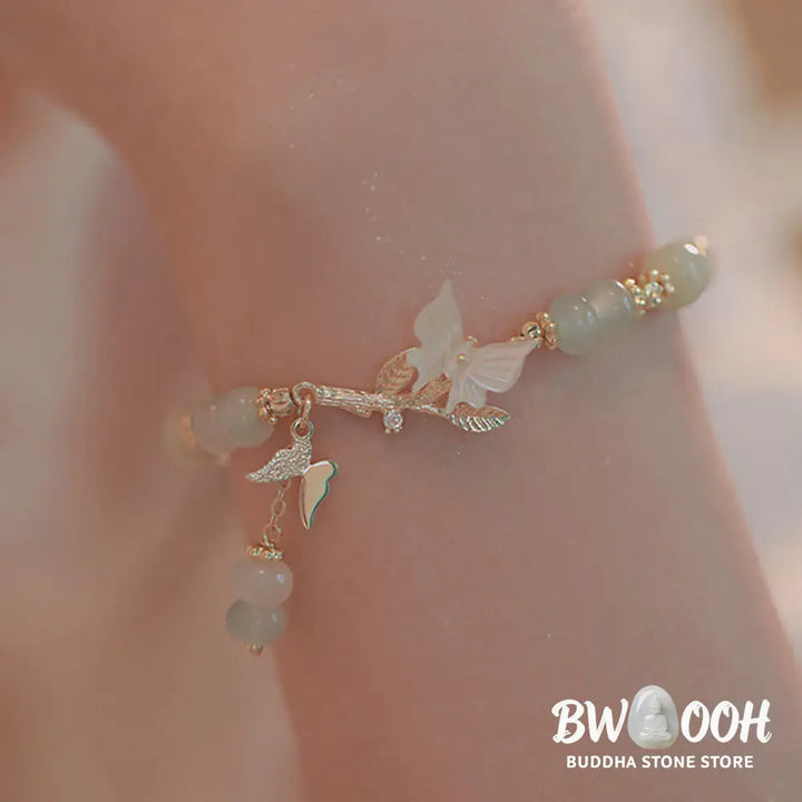 Buddha Stones Butterfly Charm Hetian Jade Adjustable Chain Prosperity Bracelet - Hetian Jade(Wrist Circumference: