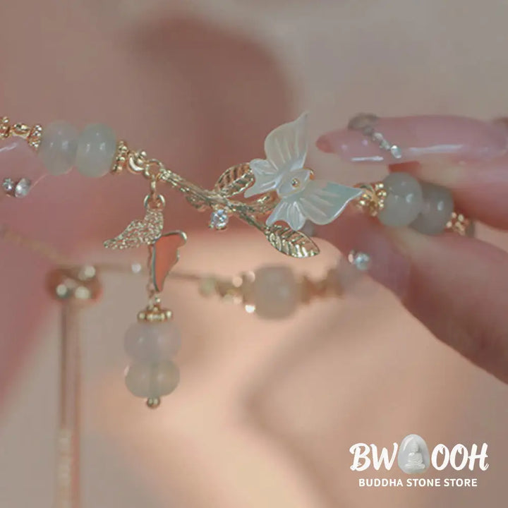 Buddha Stones Butterfly Charm Hetian Jade Adjustable Chain Prosperity Bracelet - Hetian Jade(Wrist Circumference: