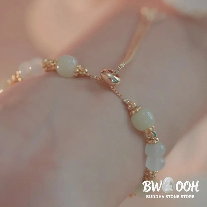 Buddha Stones Butterfly Charm Hetian Jade Adjustable Chain Prosperity Bracelet - Hetian Jade(Wrist Circumference: