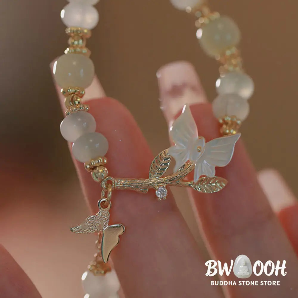 Buddha Stones Butterfly Charm Hetian Jade Adjustable Chain Prosperity Bracelet - Hetian Jade(Wrist Circumference: