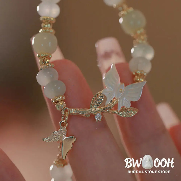 Buddha Stones Butterfly Charm Hetian Jade Adjustable Chain Prosperity Bracelet - Hetian Jade(Wrist Circumference: