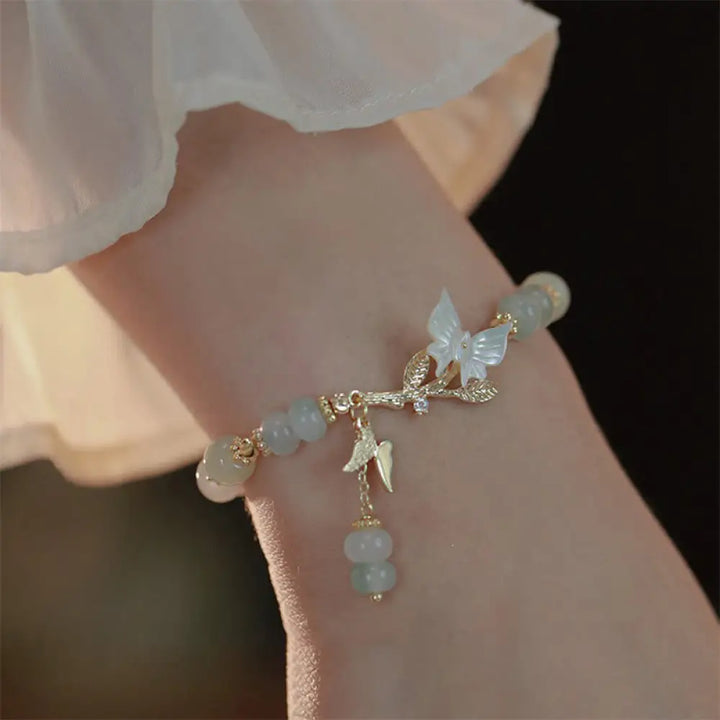 Buddha Stones Butterfly Charm Hetian Jade Adjustable Chain Prosperity Bracelet - Hetian Jade(Wrist Circumference: