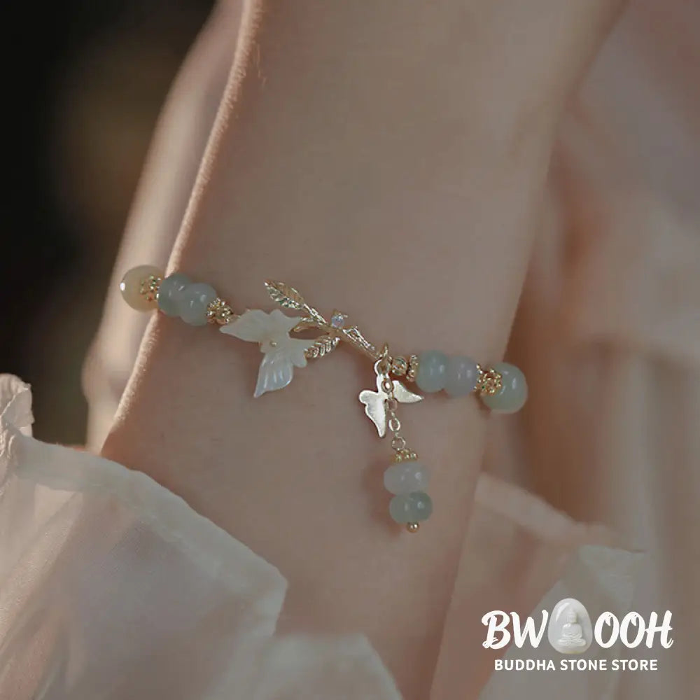 Buddha Stones Butterfly Charm Hetian Jade Adjustable Chain Prosperity Bracelet - Hetian Jade(Wrist Circumference: