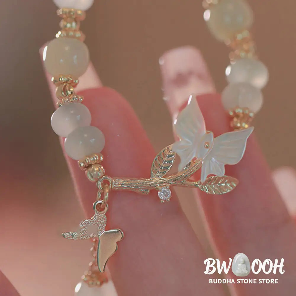 Buddha Stones Butterfly Charm Hetian Jade Adjustable Chain Prosperity Bracelet - Hetian Jade(Wrist Circumference:
