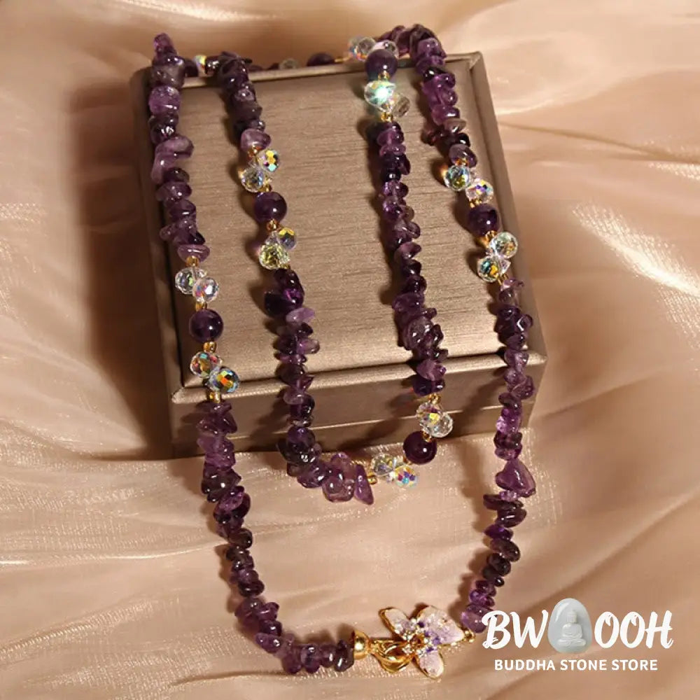 Buddha Stones Butterfly Flower Amethyst Strawberry Quartz Balance Necklace Pendant - BWOOOH - Necklaces &amp; Pendants